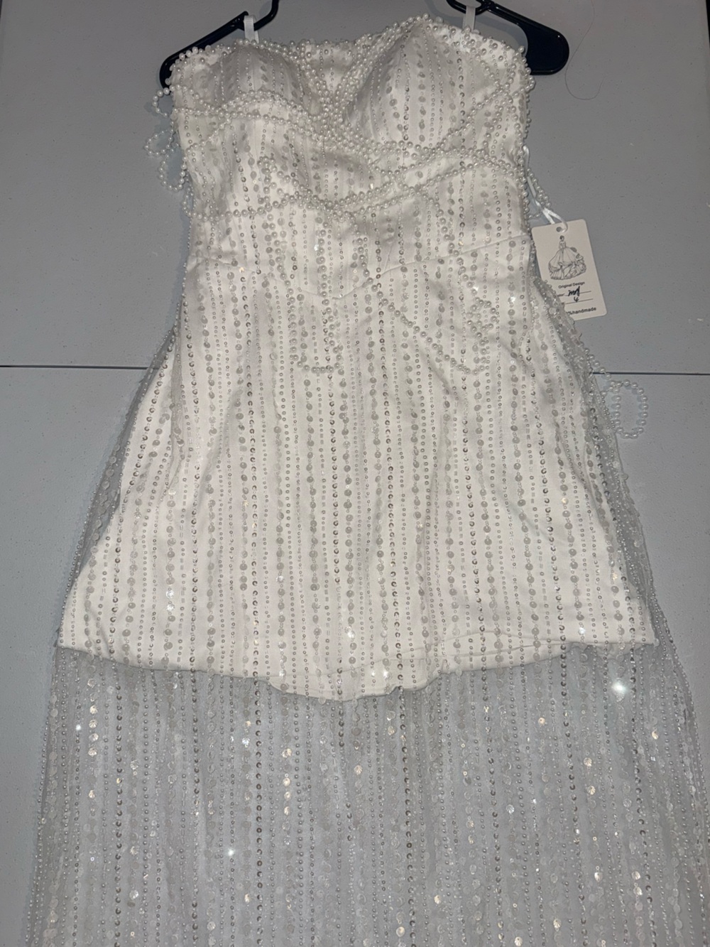 White Pearl and Sequin Strapless Dress